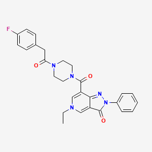 molecular formula C27H26FN5O3 B2934994 5-ethyl-7-(4-(2-(4-fluorophenyl)acetyl)piperazine-1-carbonyl)-2-phenyl-2H-pyrazolo[4,3-c]pyridin-3(5H)-one CAS No. 1040646-47-6