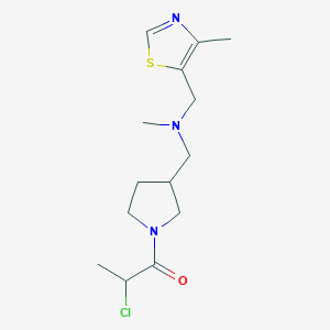 molecular formula C14H22ClN3OS B2935056 2-Chloro-1-[3-[[methyl-[(4-methyl-1,3-thiazol-5-yl)methyl]amino]methyl]pyrrolidin-1-yl]propan-1-one CAS No. 2411229-98-4