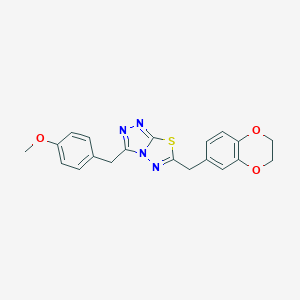 molecular formula C20H18N4O3S B293506 6-(2,3-Dihydro-1,4-benzodioxin-6-ylmethyl)-3-(4-methoxybenzyl)[1,2,4]triazolo[3,4-b][1,3,4]thiadiazole 