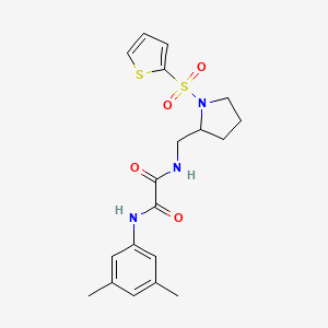 molecular formula C19H23N3O4S2 B2935063 N1-(3,5-二甲基苯基)-N2-((1-(噻吩-2-磺酰基)吡咯烷-2-基)甲基)草酰胺 CAS No. 896277-72-8