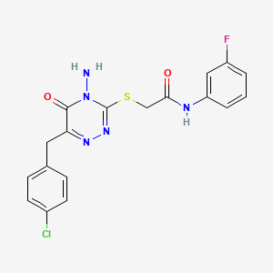molecular formula C18H15ClFN5O2S B2935094 2-((4-amino-6-(4-chlorobenzyl)-5-oxo-4,5-dihydro-1,2,4-triazin-3-yl)thio)-N-(3-fluorophenyl)acetamide CAS No. 886958-87-8