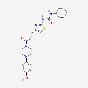 molecular formula C24H33N5O3S B2935121 1-Cyclohexyl-3-(4-(3-(4-(4-methoxyphenyl)piperazin-1-yl)-3-oxopropyl)thiazol-2-yl)urea CAS No. 1091132-25-0