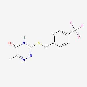 molecular formula C12H10F3N3OS B2935137 6-methyl-3-((4-(trifluoromethyl)benzyl)thio)-1,2,4-triazin-5(4H)-one CAS No. 872629-59-9
