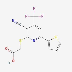 molecular formula C13H7F3N2O2S2 B2935139 2-{[3-Cyano-6-(thiophen-2-yl)-4-(trifluoromethyl)pyridin-2-yl]sulfanyl}acetic acid CAS No. 330645-53-9