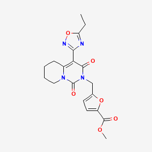 molecular formula C19H20N4O6 B2935146 methyl 5-{[4-(5-ethyl-1,2,4-oxadiazol-3-yl)-1,3-dioxo-1H,2H,3H,5H,6H,7H,8H-pyrido[1,2-c]pyrimidin-2-yl]methyl}furan-2-carboxylate CAS No. 1775344-96-1