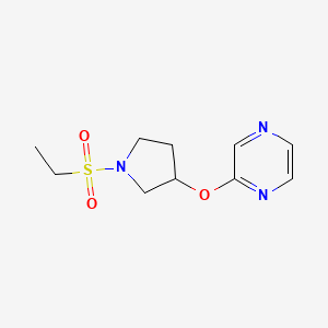 molecular formula C10H15N3O3S B2935170 2-((1-(乙磺酰)吡咯烷-3-基)氧基)吡嗪 CAS No. 2034396-70-6
