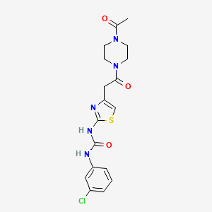 molecular formula C18H20ClN5O3S B2935175 1-(4-(2-(4-Acetylpiperazin-1-yl)-2-oxoethyl)thiazol-2-yl)-3-(3-chlorophenyl)urea CAS No. 897621-60-2