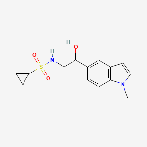 molecular formula C14H18N2O3S B2935176 N-(2-羟基-2-(1-甲基-1H-吲哚-5-基)乙基)环丙烷磺酰胺 CAS No. 2034409-97-5