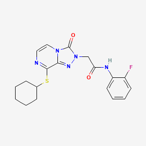 2-(8-(cyclohexylthio)-3-oxo-[1,2,4]triazolo[4,3-a]pyrazin-2(3H)-yl)-N-(2-fluorophenyl)acetamide