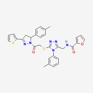 molecular formula C31H28N6O3S2 B2935178 N-[[4-(3-甲基苯基)-5-[2-[3-(4-甲基苯基)-5-噻吩-2-基-3,4-二氢吡唑-2-基]-2-氧代乙基]硫代-1,2,4-三唑-3-基]甲基]呋喃-2-甲酰胺 CAS No. 362506-95-4