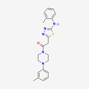molecular formula C22H25N5OS B2935182 1-(4-(m-Tolyl)piperazin-1-yl)-2-(5-(o-tolylamino)-1,3,4-thiadiazol-2-yl)ethanone CAS No. 1286722-19-7