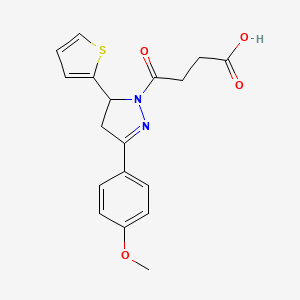 molecular formula C18H18N2O4S B2935204 4-(3-(4-methoxyphenyl)-5-(thiophen-2-yl)-4,5-dihydro-1H-pyrazol-1-yl)-4-oxobutanoic acid CAS No. 361175-12-4