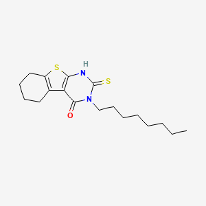 molecular formula C18H26N2OS2 B2935227 4-Octyl-5-sulfanyl-8-thia-4,6-diazatricyclo[7.4.0.0^{2,7}]trideca-1(9),2(7),5-trien-3-one CAS No. 380436-78-2
