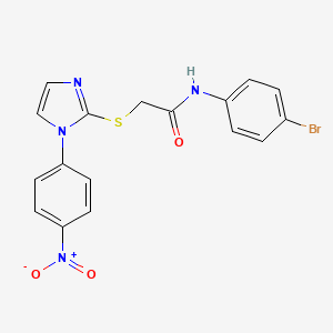 molecular formula C17H13BrN4O3S B2935246 N-(4-bromophenyl)-2-((1-(4-nitrophenyl)-1H-imidazol-2-yl)thio)acetamide CAS No. 851079-43-1