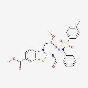 molecular formula C26H23N3O7S2 B2935261 Methyl 3-(2-methoxy-2-oxoethyl)-2-[2-[(4-methylphenyl)sulfonylamino]benzoyl]imino-1,3-benzothiazole-6-carboxylate CAS No. 865197-52-0