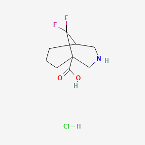 molecular formula C9H14ClF2NO2 B2935279 9,9-Difluoro-3-azabicyclo[3.3.1]nonane-1-carboxylic acid;hydrochloride CAS No. 2445785-46-4