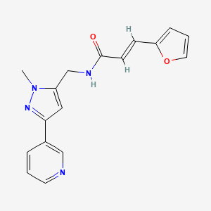 molecular formula C17H16N4O2 B2935282 (E)-3-(furan-2-yl)-N-((1-methyl-3-(pyridin-3-yl)-1H-pyrazol-5-yl)methyl)acrylamide CAS No. 2035006-75-6