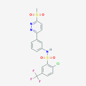 molecular formula C18H13ClF3N3O4S2 B2935296 2-chloro-N-(3-(6-(methylsulfonyl)pyridazin-3-yl)phenyl)-5-(trifluoromethyl)benzenesulfonamide CAS No. 1005304-08-4