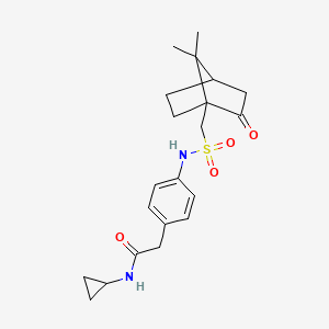molecular formula C21H28N2O4S B2935302 N-cyclopropyl-2-(4-((7,7-dimethyl-2-oxobicyclo[2.2.1]heptan-1-yl)methylsulfonamido)phenyl)acetamide CAS No. 1448035-20-8