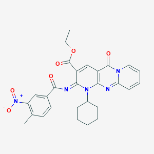 molecular formula C28H27N5O6 B2935312 (Z)-ethyl 1-cyclohexyl-2-((4-methyl-3-nitrobenzoyl)imino)-5-oxo-2,5-dihydro-1H-dipyrido[1,2-a:2',3'-d]pyrimidine-3-carboxylate CAS No. 534579-48-1