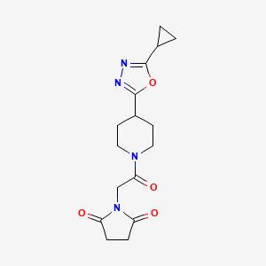 molecular formula C16H20N4O4 B2935318 1-(2-(4-(5-Cyclopropyl-1,3,4-oxadiazol-2-yl)piperidin-1-yl)-2-oxoethyl)pyrrolidine-2,5-dione CAS No. 1208446-03-0