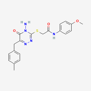 molecular formula C20H21N5O3S B2935319 2-[[4-氨基-6-[(4-甲苯基)甲基]-5-氧代-1,2,4-三嗪-3-基]硫代]-N-(4-甲氧苯基)乙酰胺 CAS No. 896166-57-7