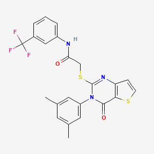 molecular formula C23H18F3N3O2S2 B2935336 2-{[3-(3,5-dimethylphenyl)-4-oxo-3,4-dihydrothieno[3,2-d]pyrimidin-2-yl]sulfanyl}-N-[3-(trifluoromethyl)phenyl]acetamide CAS No. 1260622-51-2