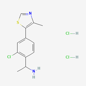 molecular formula C12H15Cl3N2S B2935346 1-[2-Chloro-4-(4-methyl-1,3-thiazol-5-yl)phenyl]ethanamine;dihydrochloride CAS No. 2375260-57-2