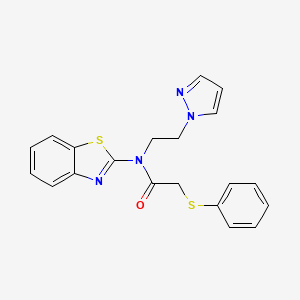 molecular formula C20H18N4OS2 B2935360 N-(2-(1H-吡唑-1-基)乙基)-N-(苯并[d]噻唑-2-基)-2-(苯硫基)乙酰胺 CAS No. 1172716-17-4