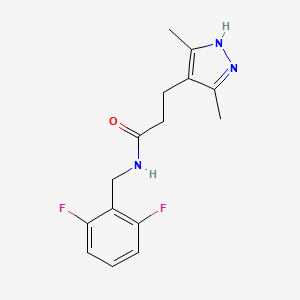 molecular formula C15H17F2N3O B2935368 N-(2,6-二氟苄基)-3-(3,5-二甲基-1H-吡唑-4-基)丙酰胺 CAS No. 1286696-59-0