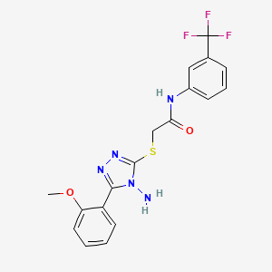 molecular formula C18H16F3N5O2S B2935377 2-{[4-氨基-5-(2-甲氧基苯基)-4H-1,2,4-三唑-3-基]硫代}-N-[3-(三氟甲基)苯基]乙酰胺 CAS No. 880804-87-5