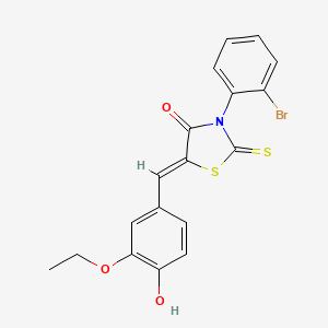 molecular formula C18H14BrNO3S2 B2935382 (Z)-3-(2-bromophenyl)-5-(3-ethoxy-4-hydroxybenzylidene)-2-thioxothiazolidin-4-one CAS No. 638139-21-6