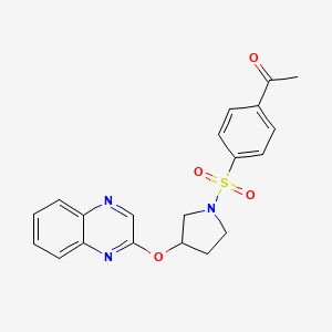 molecular formula C20H19N3O4S B2935390 1-(4-{[3-(Quinoxalin-2-yloxy)pyrrolidin-1-yl]sulfonyl}phenyl)ethan-1-one CAS No. 2097893-01-9