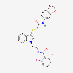 molecular formula C26H21F2N3O4S B2935399 N-(2-(3-((2-(benzo[d][1,3]dioxol-5-ylamino)-2-oxoethyl)thio)-1H-indol-1-yl)ethyl)-2,6-difluorobenzamide CAS No. 533866-14-7
