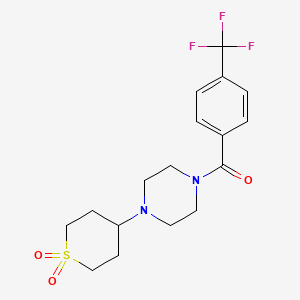 molecular formula C17H21F3N2O3S B2935441 (4-(1,1-dioxidotetrahydro-2H-thiopyran-4-yl)piperazin-1-yl)(4-(trifluoromethyl)phenyl)methanone CAS No. 1903439-95-1