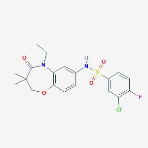 molecular formula C19H20ClFN2O4S B2935472 3-chloro-N-(5-ethyl-3,3-dimethyl-4-oxo-2,3,4,5-tetrahydrobenzo[b][1,4]oxazepin-7-yl)-4-fluorobenzenesulfonamide CAS No. 922103-53-5