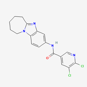 molecular formula C18H16Cl2N4O B2935484 5,6-dichloro-N-{1,8-diazatricyclo[7.5.0.0^{2,7}]tetradeca-2(7),3,5,8-tetraen-5-yl}pyridine-3-carboxamide CAS No. 1147273-60-6