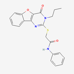 molecular formula C21H19N3O3S B2935487 2-[(4-氧代-3-丙基-[1]苯并呋喃[3,2-d]嘧啶-2-基)硫代]-N-苯基乙酰胺 CAS No. 900003-62-5