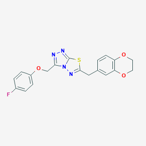 molecular formula C19H15FN4O3S B293549 6-(2,3-Dihydro-1,4-benzodioxin-6-ylmethyl)-3-[(4-fluorophenoxy)methyl][1,2,4]triazolo[3,4-b][1,3,4]thiadiazole 