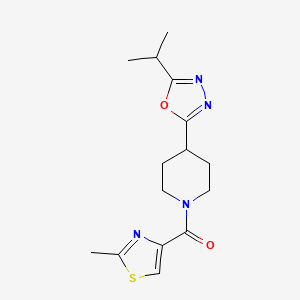 molecular formula C15H20N4O2S B2935493 (4-(5-Isopropyl-1,3,4-oxadiazol-2-yl)piperidin-1-yl)(2-methylthiazol-4-yl)methanone CAS No. 1209245-52-2