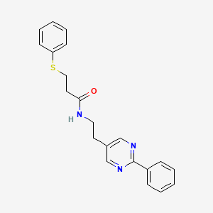 molecular formula C21H21N3OS B2935499 N-(2-(2-phenylpyrimidin-5-yl)ethyl)-3-(phenylthio)propanamide CAS No. 2034513-01-2
