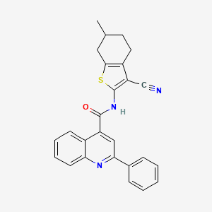 molecular formula C26H21N3OS B2935500 N-(3-cyano-6-methyl-4,5,6,7-tetrahydro-1-benzothiophen-2-yl)-2-phenylquinoline-4-carboxamide CAS No. 332176-02-0
