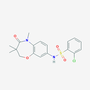 molecular formula C18H19ClN2O4S B2935525 2-chloro-N-(3,3,5-trimethyl-4-oxo-2,3,4,5-tetrahydrobenzo[b][1,4]oxazepin-8-yl)benzenesulfonamide CAS No. 922040-86-6