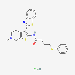 molecular formula C25H26ClN3OS3 B2935533 N-(3-(苯并[d]噻唑-2-基)-6-甲基-4,5,6,7-四氢噻吩并[2,3-c]吡啶-2-基)-4-(苯硫基)丁酰胺盐酸盐 CAS No. 1329649-77-5