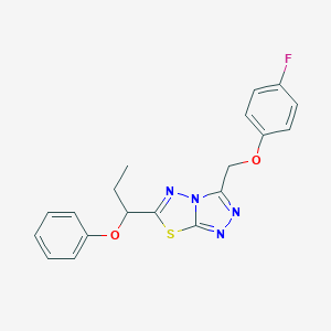 molecular formula C19H17FN4O2S B293555 3-[(4-Fluorophenoxy)methyl]-6-(1-phenoxypropyl)[1,2,4]triazolo[3,4-b][1,3,4]thiadiazole 