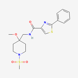 molecular formula C18H23N3O4S2 B2935550 N-[(1-methanesulfonyl-4-methoxypiperidin-4-yl)methyl]-2-phenyl-1,3-thiazole-4-carboxamide CAS No. 2415510-45-9