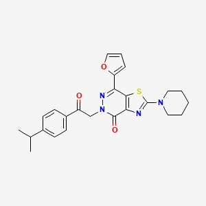 molecular formula C25H26N4O3S B2935570 7-(furan-2-yl)-5-(2-(4-isopropylphenyl)-2-oxoethyl)-2-(piperidin-1-yl)thiazolo[4,5-d]pyridazin-4(5H)-one CAS No. 1202971-62-7