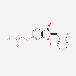 molecular formula C18H12ClFO5 B2935572 (Z)-methyl 2-((2-(2-chloro-6-fluorobenzylidene)-3-oxo-2,3-dihydrobenzofuran-6-yl)oxy)acetate CAS No. 848208-93-5