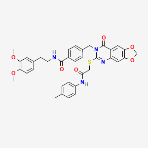 molecular formula C37H36N4O7S B2935583 N-(3,4-dimethoxyphenethyl)-4-((6-((2-((4-ethylphenyl)amino)-2-oxoethyl)thio)-8-oxo-[1,3]dioxolo[4,5-g]quinazolin-7(8H)-yl)methyl)benzamide CAS No. 688062-43-3