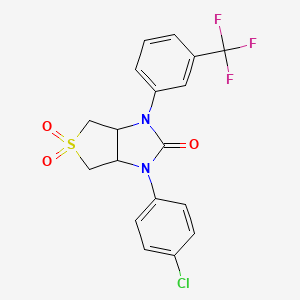 molecular formula C18H14ClF3N2O3S B2935584 1-(4-chlorophenyl)-3-(3-(trifluoromethyl)phenyl)tetrahydro-1H-thieno[3,4-d]imidazol-2(3H)-one 5,5-dioxide CAS No. 879928-16-2